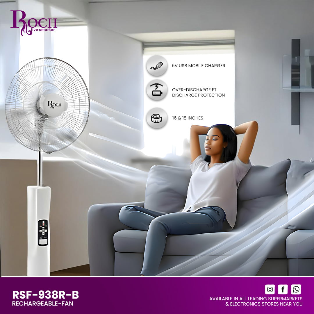 ROCH Rechargeable Stand Fan ref EZ-RSF-938R-B