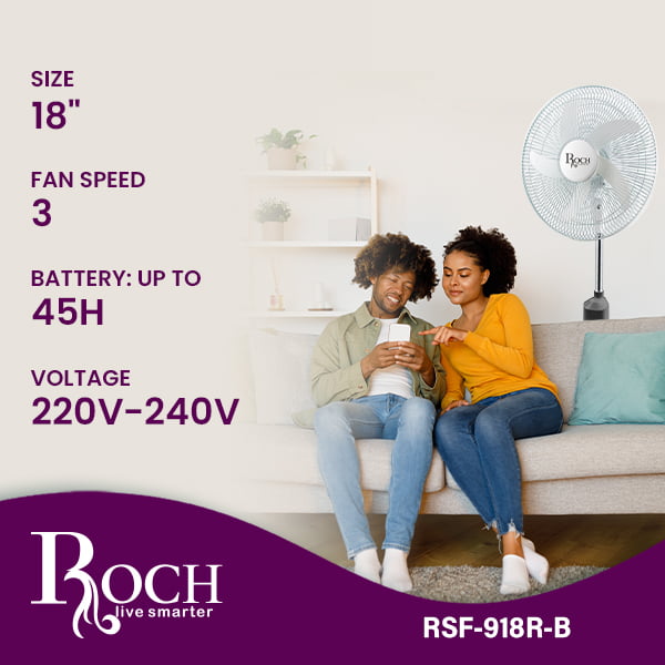 ROCH Rechargeable Fan With Remote Control 18"/45W ref EZ-RSF-918R-B