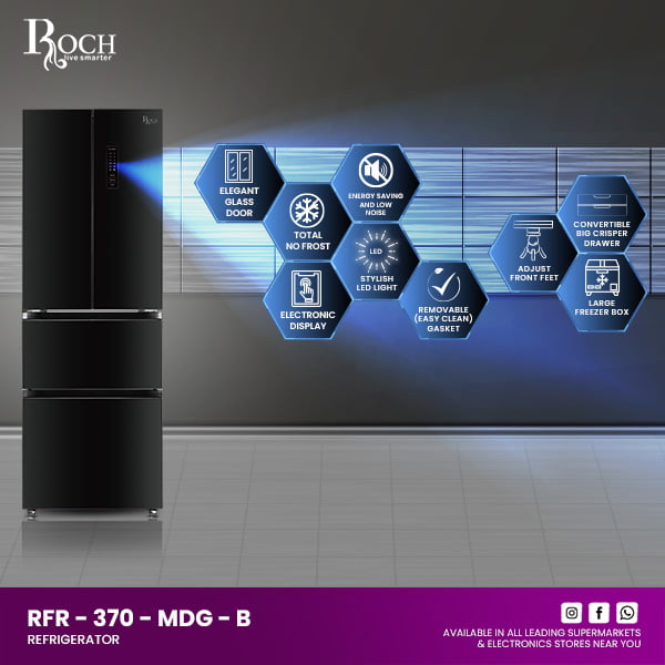 ROCH Refrigerator 298L ref EZ-RFR-370-MDG-B