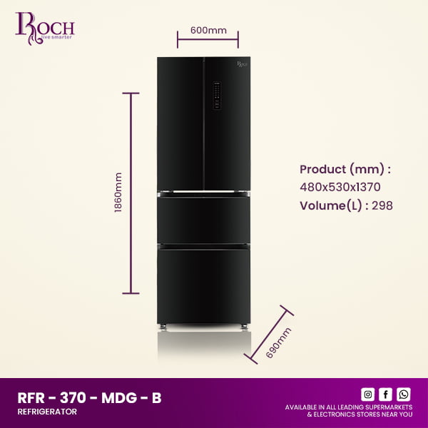 ROCH Refrigerator 298L ref EZ-RFR-370-MDG-B