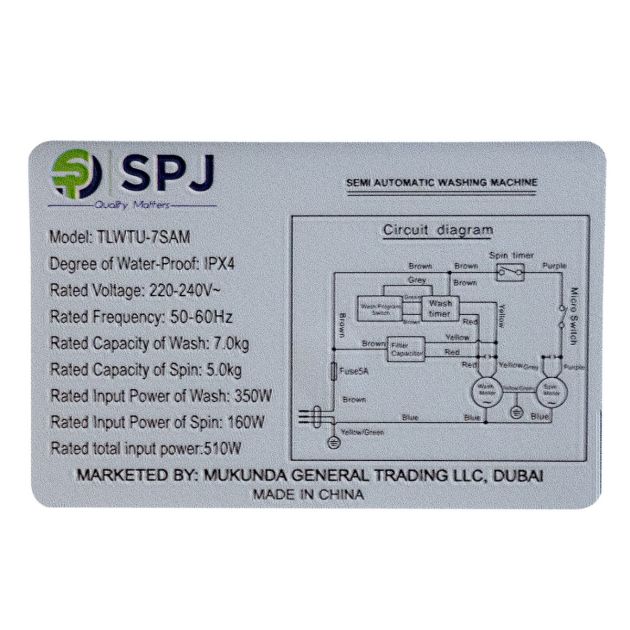 Máquina de lavar roupa semiautomática SPJ 7KG | ref SPJ-TLWTU-7SAM
