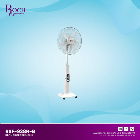 ROCH Rechargeable Stand Fan ref EZ-RSF-938R-B