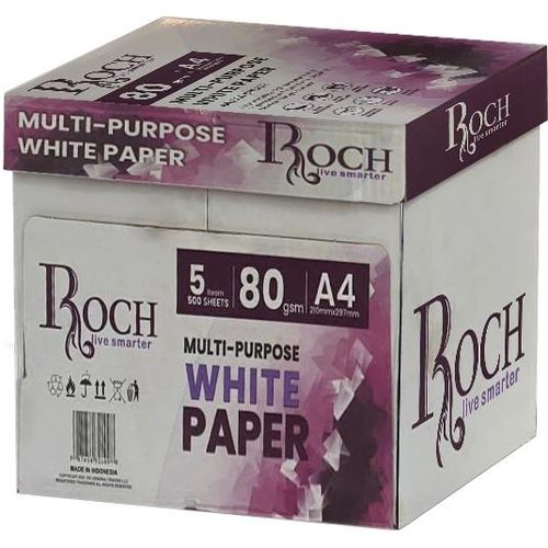 Papéis A4 multiuso premium ROCH 80gsm 500 folhas 5 resmas/caixa |Roch80GSM