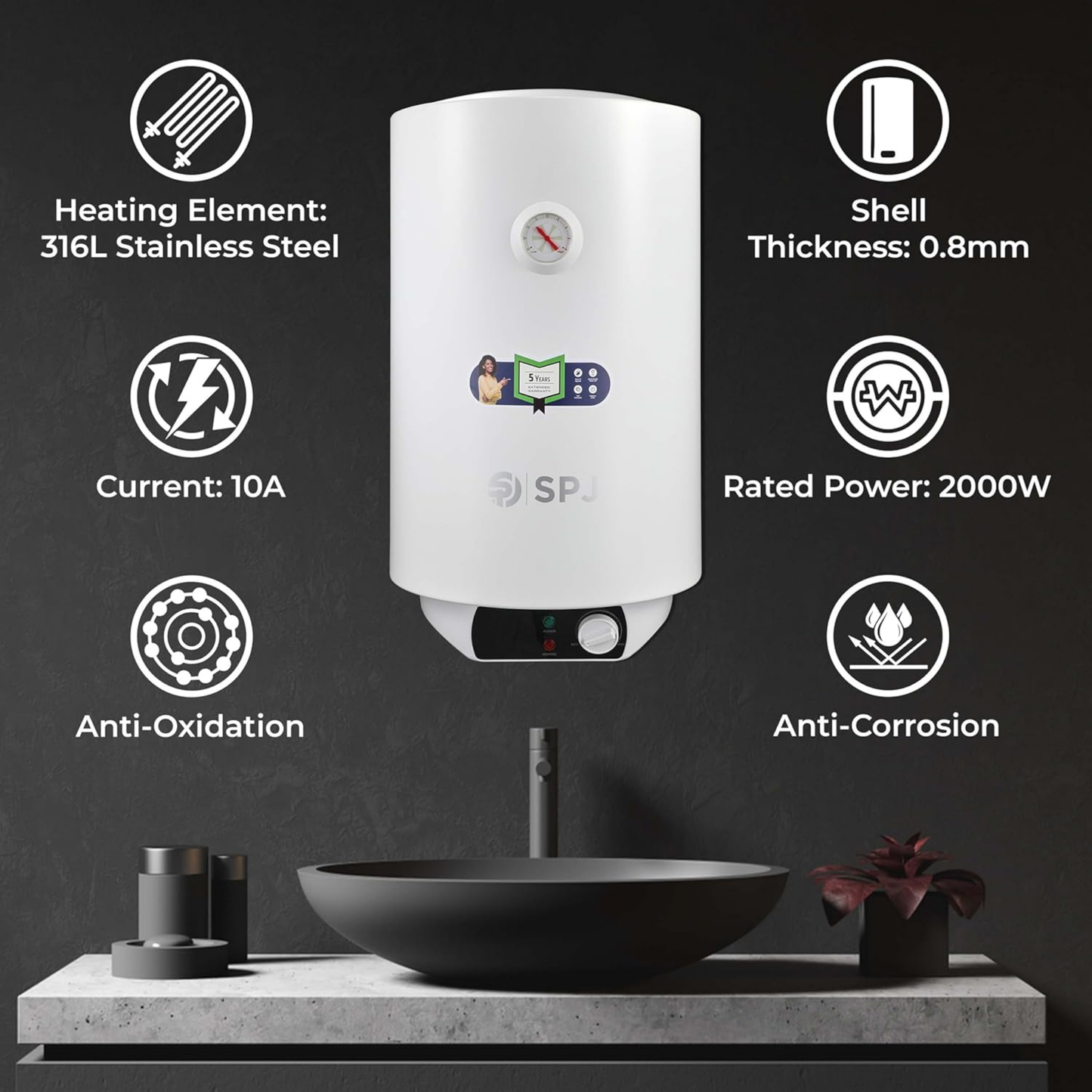 SPJ Water Heater 30L/2000W | SPJ-WHVX-WT30L01