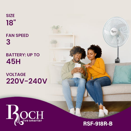 ROCH Rechargeable Fan With Remote Control 18"/45W ref EZ-RSF-918R-B