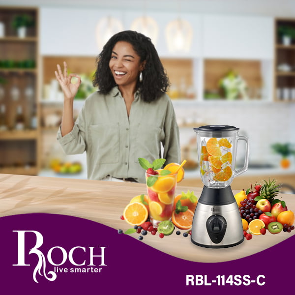Liquidificador ROCH Gray com Jarra de Vidro 1,5L/400W ref EZ-RBL-114SS-C