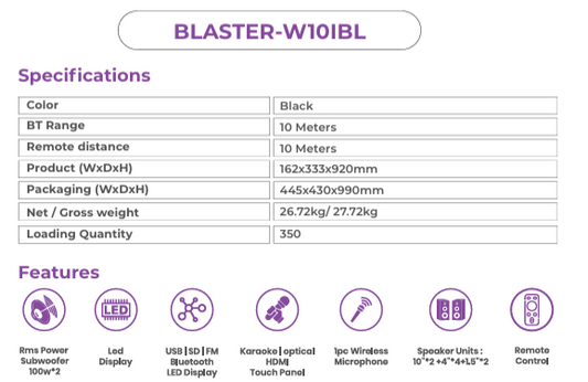 Aparelho de Som SPJ BLASTER  | ref SPJ-BLASTER-W10IBL
