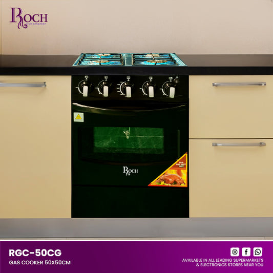FOGÃO A GÁS ROCH 4 BOCAS PRETO/BRANCO/PRATA | RGC-50CG